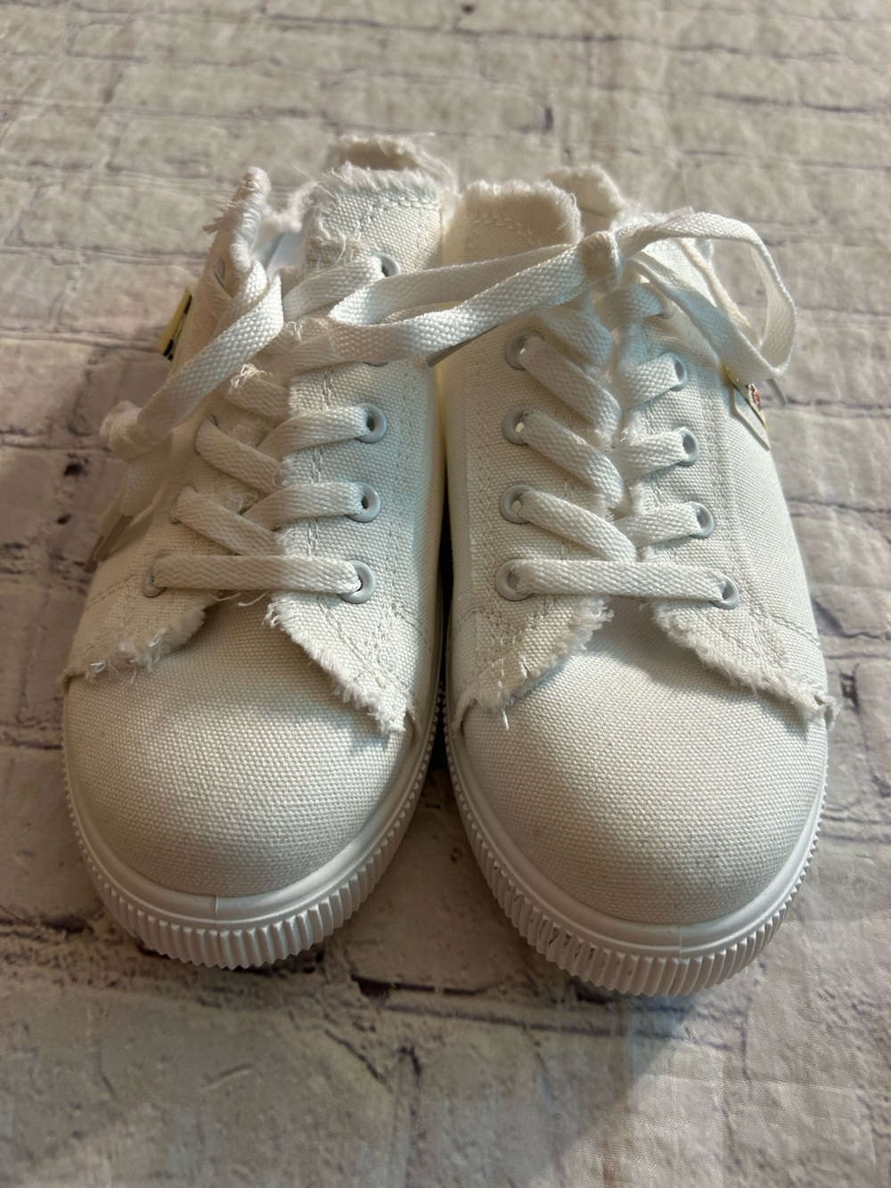 110 DENIM FASHION WHITE MULE STYLE CANVAS LACE UP SNEAKERS SIZE 44